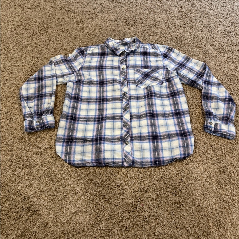 Eddie Bauer Outdoor Women's Blue and White Plaid Shirt